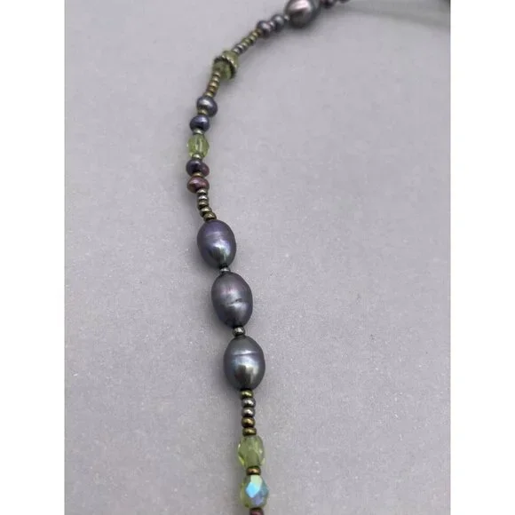 925 Sterling Silver Rainbow Faceted Real Pearl Beaded Necklace Toggle Closure